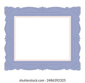 Empty frame, painting baguette, vintage decoration. Baroque picture framework in retro style, classical decor. Decorative design for art gallery. Flat vector illustration isolated on white background