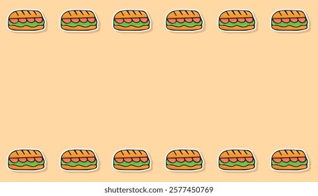 an empty frame with a picture of food. delicious sandwich. sausage sandwich. a frame with delicious sandwiches for advertising. a place for your inscription. vector. fast food.