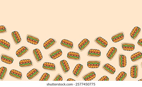 an empty frame with a picture of food. delicious sandwich. sausage sandwich. a frame with delicious sandwiches for advertising. a place for your inscription. vector. fast food.