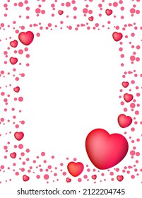 Empty Frame With Red 3d Hearts And Pink Confetti For A Valentine’s Card, Digital Card, Facebook Cover, Book Cover, Linkedin Background, Instagram Icon, Tiktok Video Frame Backdrop, Gradient Red, Ads