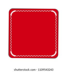 Empty frame tag or sticker. Vector illustration isolated on white background with realistic drop shadow. Copy space high quality. Template for discount and sale stuff. Red color, dashed white stroke. 