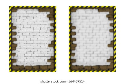 Empty frame template for brochure or booklet in the industrial style with a brick wall and a blurred background.