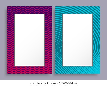 Empty frames two banners of purple and blue color, photoframe with spare place for text, blank posters for your info isolated on grey background vector