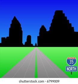 empty freeway leading to Austin Skyline illustration