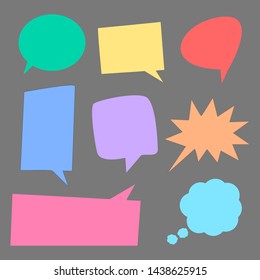 empty fresh colorful speech bubbles set with different shape; blank cartoon chat box for add talk or words isolated on grey background. vector illustration 