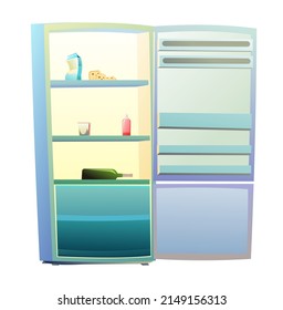 Empty Fridge. No Food. Mess In Kitchen. Illustration Is Isolated On White Background. Vector