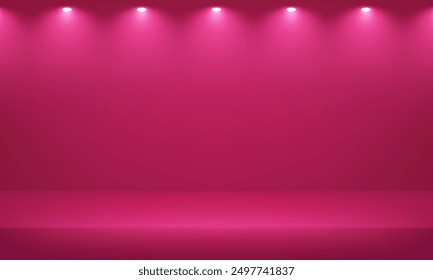 Empty fuchsia pink studio room background. Space for selling products on the website. Empty room with spotlight effect. Vector illustration.