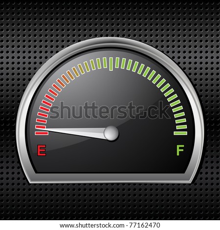 Empty fuel gage on a metallic black background