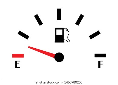 Empty fuel meter isolated on white background. Gas tank gauge. Oil level bar. Vector illustration flat design.