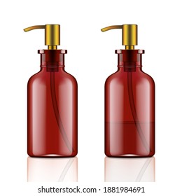 Empty And Full 3D Luxury Amber Glass Soap Dispenser Bottle. EPS10 Vector