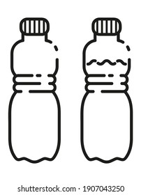 Empty and full plastic water bottle. Thin line icons for web, applications and design. Minimalistic flat style.
