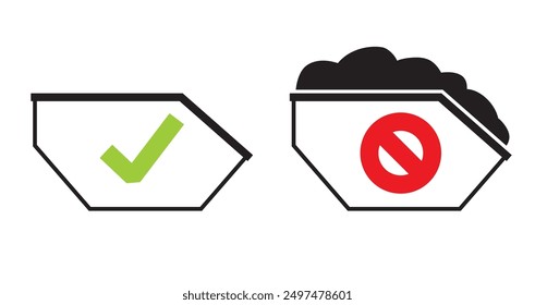 Empty and full skip bin pictogram icon. Clipart image isolated on white background