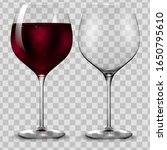 Empty and full transparency red wine glass. Vector.