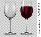 Empty and full transparency red wine glass. Vector.