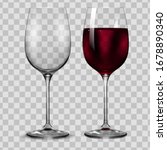 Empty and full transparency red wine glass. Vector.