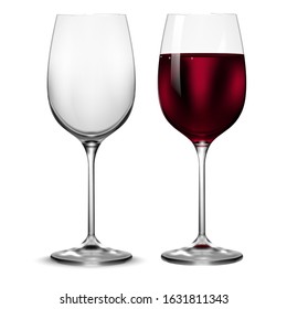 Empty and full transparency wine glass. Vector