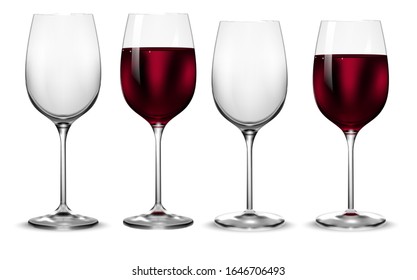 Empty and full transparency wine glass. Vector.