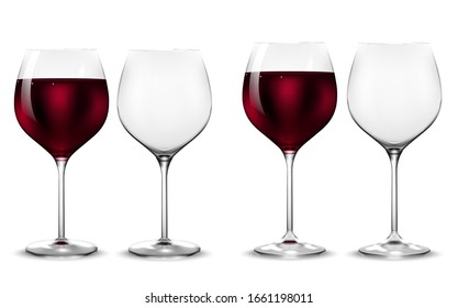 Empty And Full Transparency Wine Glass. Vector.