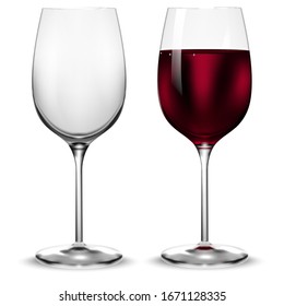 Empty And Full Transparency Wine Glass. Vector