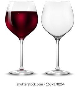 Empty And Full Transparency Wine Glass. Vector