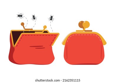 Empty And Full Wallet Vector Cartoon Concept Illustration Isolated On A White Background.