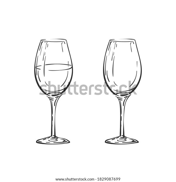 Empty Full Wine Glass Vector Drawing Stock Vector (Royalty Free ...