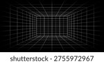 Empty futuristic digital box room grey-black background with white grid space line color surface. Network cyber technology. banner, cover, terrain, sci-fi, wireframe, and related to background.