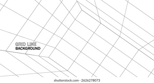 Empty futuristic digital box room white background with black grid space line color surface. Network cyber technology. banner, cover, terrain, sci-fi, wireframe, and related to background.