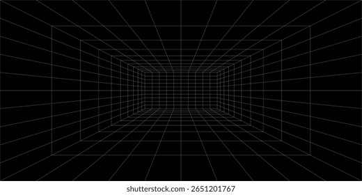 Espacio digital futurista vacío de la caja de fondo gris-negro con la superficie blanca del color de la línea del espacio de la cuadrícula. Tecnología cibernética de red. Anuncio, cubierta, terreno, ciencia ficción, wireframe y relacionados con el fondo.