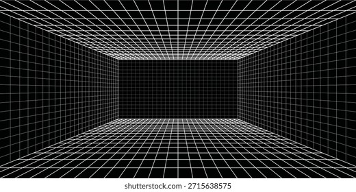 Espacio digital futurista vacío de la caja de fondo gris-negro con la superficie blanca del color de la línea del espacio de la cuadrícula. Tecnología cibernética de red. Anuncio, cubierta, terreno, ciencia ficción, wireframe y relacionados con el fondo.