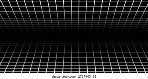 Espacio digital futurista vacío de la caja de fondo gris-negro con la superficie blanca del color de la línea del espacio de la cuadrícula. Tecnología cibernética de red. Anuncio, cubierta, terreno, ciencia ficción, wireframe y relacionados con el fondo.