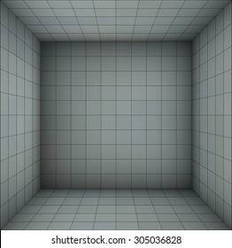 empty futuristic room with blue gray walls and subdivision