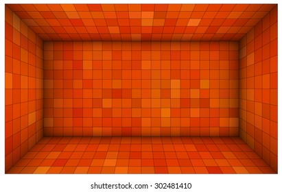 empty futuristic room with red orange walls and subdivision