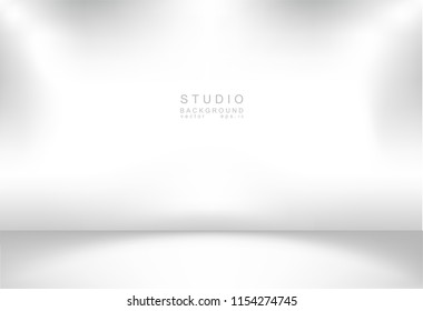 Empty gallery wall with lights for images and advertisement. Studio showcase room background, empty space, can use for display your products. illustration Vector EPS 10