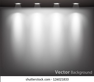 Empty gallery wall with lights for images and advertisement. Fully editable eps10
