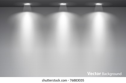 Empty gallery wall with lights for images and advertisement. Fully editable eps10