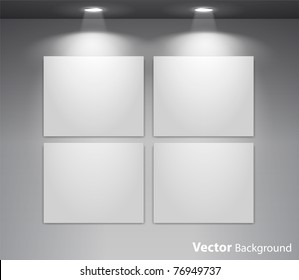 Empty gallery wall with lights for images and advertisement. Fully editable eps10