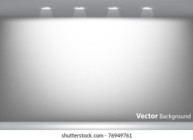 Empty gallery wall with lights for images and advertisement. Fully editable eps10