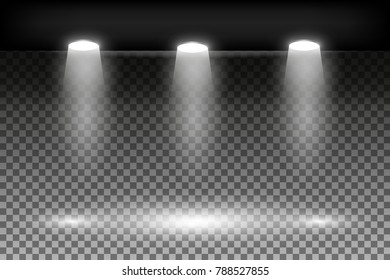 Empty gallery wall with lights for images and advertisement on the transparent background»
