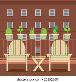 Empty Garden Chairs At Balcony Vector Illustration