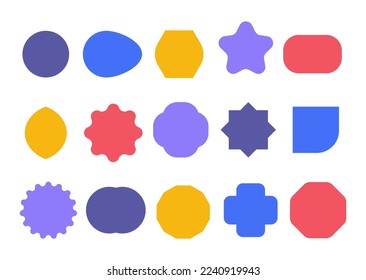 Empty geometric banners. Abstract bold shapes, minimalistic message balloon template. Various multicolored forms isolated on white. Funny different figures collection vector illustration