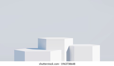 Empty geometric podiums for product showcase. Blank Vector 3d illustration. 