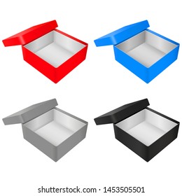 Empty gift box. Colored set. Vector 3d illustration isolated on white background