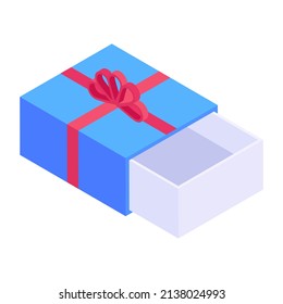 An empty gift box isolated on white background, editable graphics

