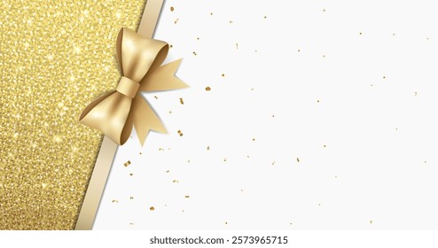 Empty gift voucher with place for text. Luxury background with gold glitter. Elegant template for card, coupon, certificate