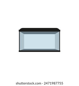 Empty glass aquarium of a rectangular shape. Vector illustration on blank white background.