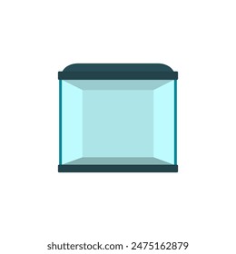 Acuario de vidrio vacío de forma cuadrada. Ilustración vectorial de color sobre fondo blanco en blanco.