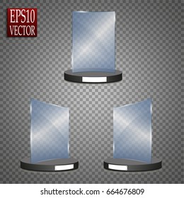 Empty glass award on a transparent background. Glossy trophy for illustration of award.realistic empty.black standart 3D .vector
