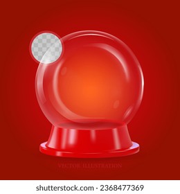 Empty glass ball on a red stand. Decorative element for Christmas. Vector 3d illustration on isolated background