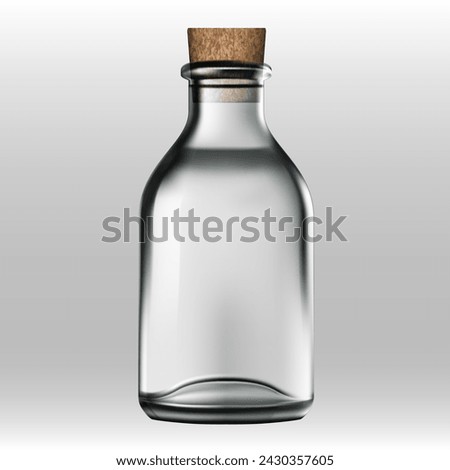 Empty Glass Bottle With Cork Cap Isolated On White Background. EPS10 Vector